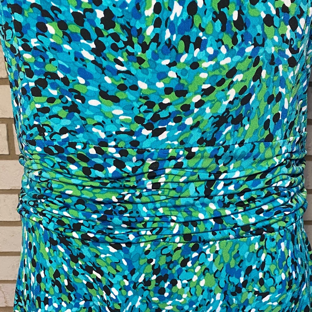 Sleeveless Teal and Blue Print Midi Dress - Picture 2 of 6